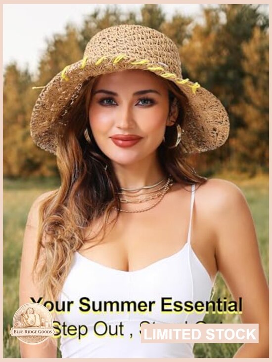 Handmade Woven Straw Bucket Hat Wide Brim with Patch UV Protection main image 7